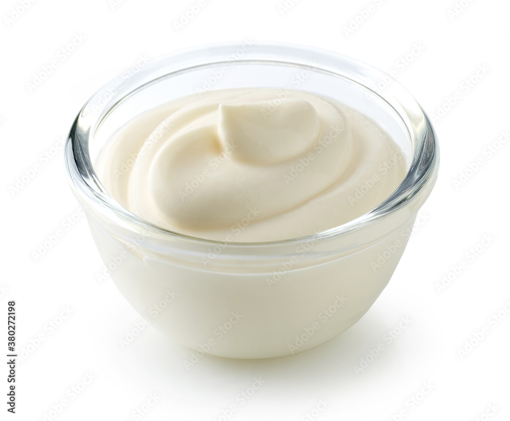 glass bowl of whipped sour cream yogurt glass bowl of whipped sour cream yogurt