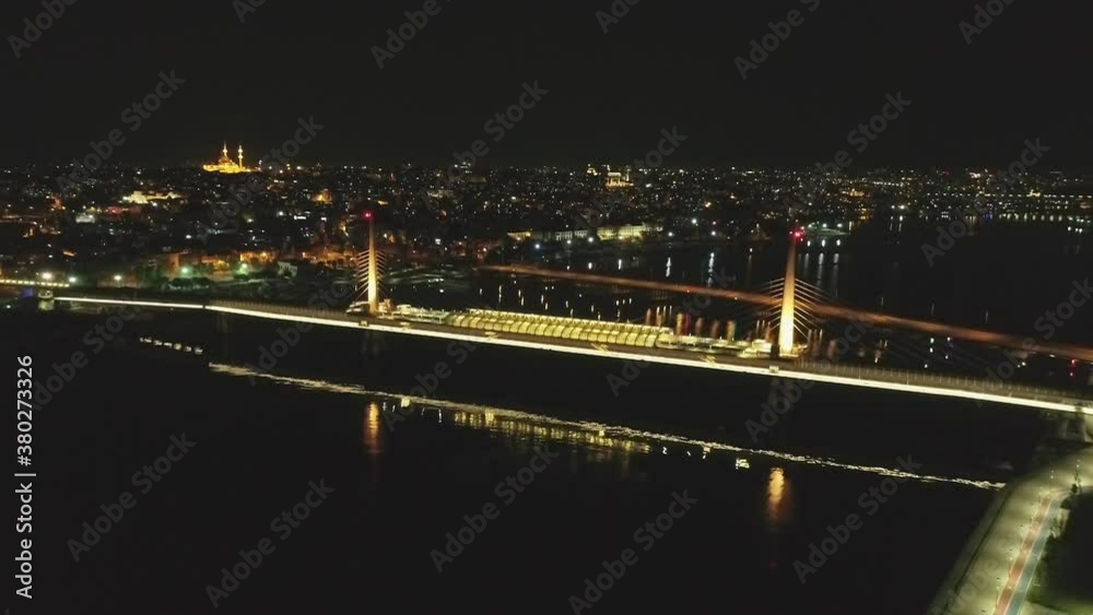 Istanbul, Golden Horn, Halic at night aerial view Istanbul, Golden Horn, Halic at night aerial view
