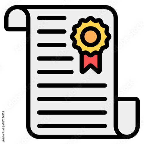 
Diploma icon in flat style, academic certificate in trendy style 
