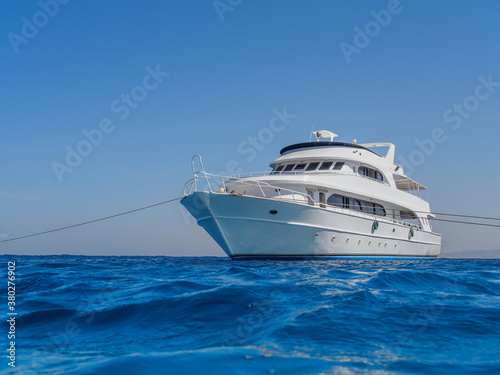 White yacht in the blue tropical sea  diving safari boat for  liveaboard