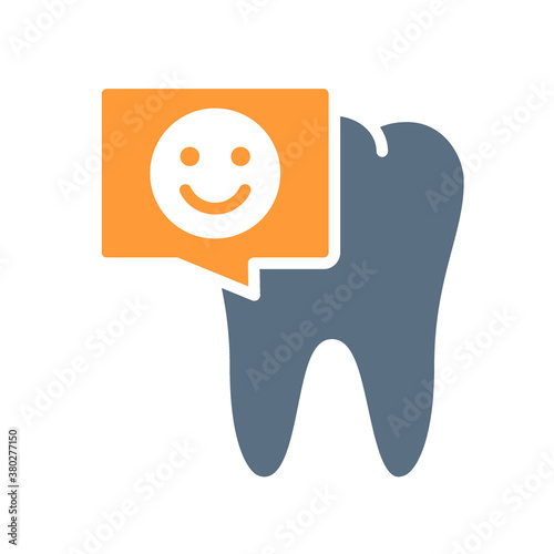 Tooth with happy face in chat bubble colored icon. Healthy organ in the oral cavity symbol