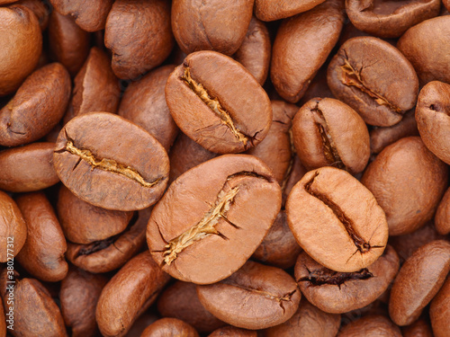 Closeup macro coffee beans background