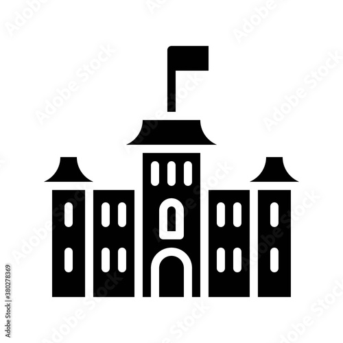 Hawaii icon related iolani palace or building with flag and door vector in solid design,