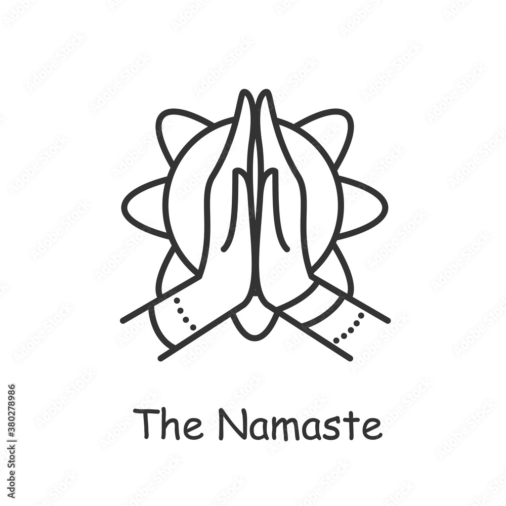 Vecteur Stock Namaste line icon. Indian womens hand respectful greering