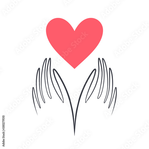 Hands heart shape vector. Charity, health, voluntary, caring hand logo. Heart in hand flat vector icon, non profit foundation.