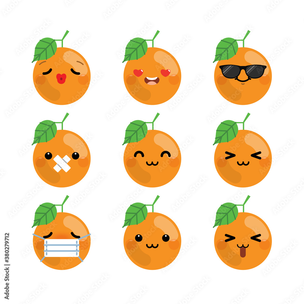 Set of cute cartoon orange emoji set isolated on white background. Vector Illustration. Set of cute cartoon orange emoji set isolated on white background. Vector Illustration.