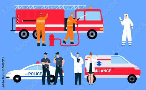 Vector character illustration of emergency service teams isolated