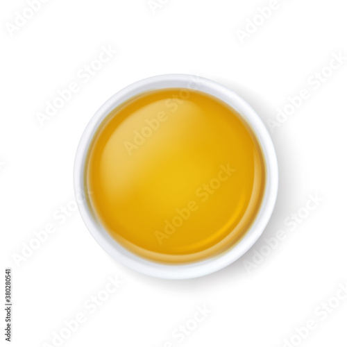 Vector olive or sunflower oil in a white ceramic bowl.