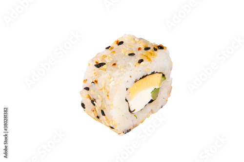 Sushi, rolls, with fillings of cheese, fish, caviar, mango. Japanese food. white background. cut out the outline