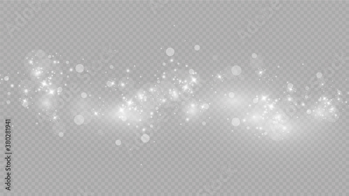 Falling Snow on Gray, Vector. Christmas Weather. Background.Glow light effect. Vector illustration. Christmas flash. dust.