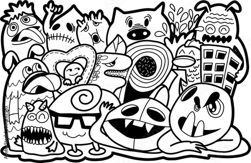 Funny monsters pattern for coloring book