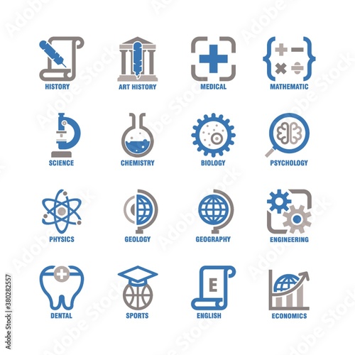 collection of educational subject icons