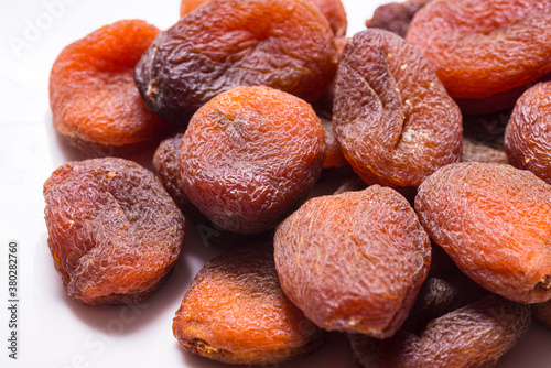 Sun dried brown apricots, traditional  fruit. Close up