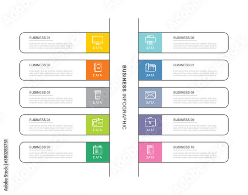 10 data infographics tab index template with thin line design. Vector illustration abstract background. Can be used for workflow layout, business step, banner, web design.