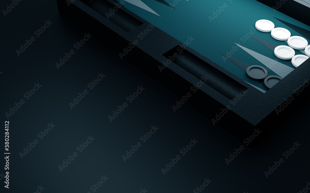 Obraz premium Backgammon set on dark background. 3d render