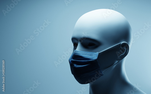 Portrait of man wearing protective mask. 3d render