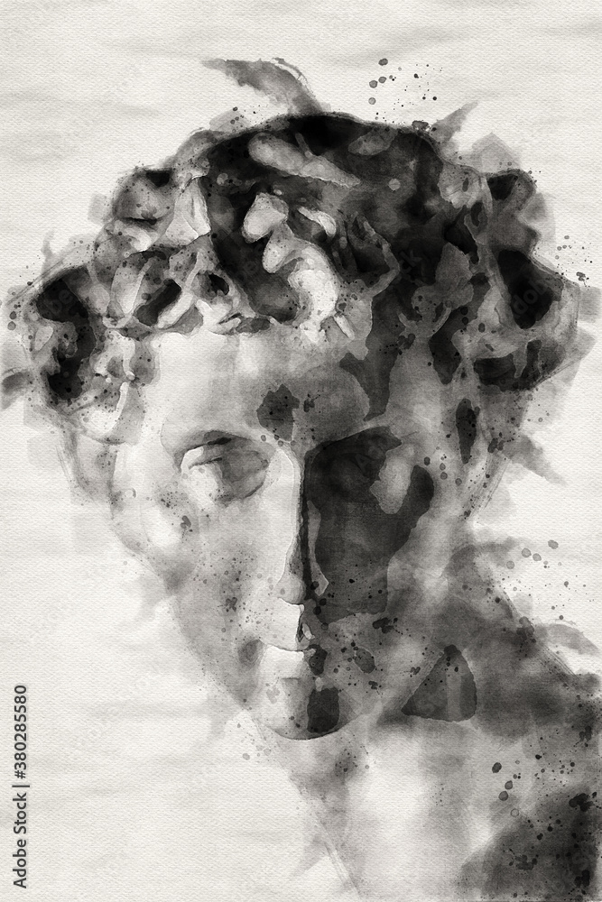 watercolor painting of Greek & Roman sculptures. a plaster figure. watercolor painting of Greek & Roman sculptures. a plaster figure.
