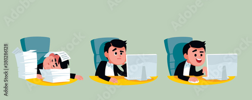 Tired exhausted, falling asleep, overtired businessman. Thinking thoughtful, uncertain puzzled manager.