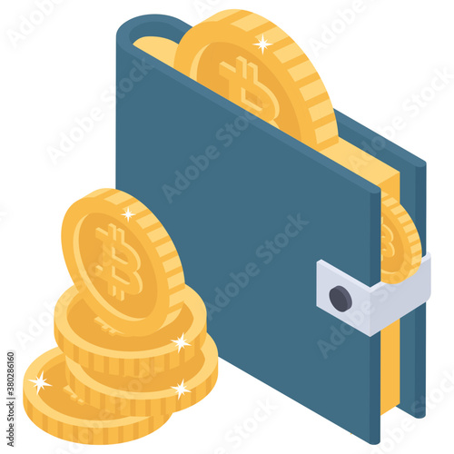 
Icon of bitcoin wallet in isometric design 
