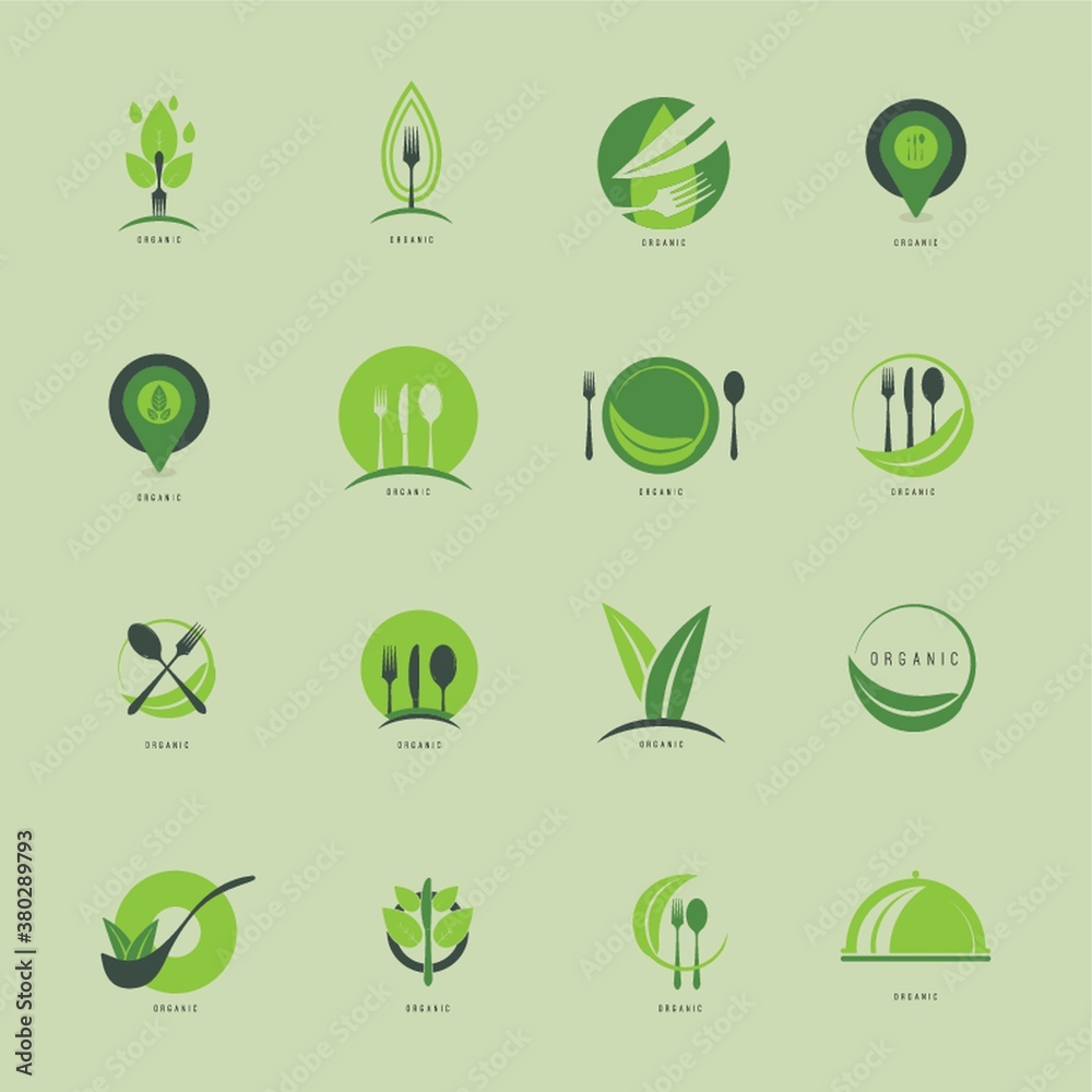 set of organic food design icons set of organic food design icons