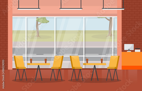 Food Court Indoor Interior Empty Restaurant Cafeteria Illustration
