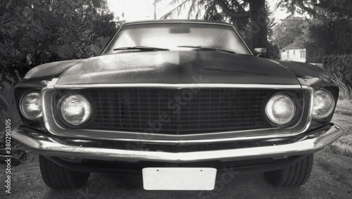 Classic Muscle Car, Black and White photo