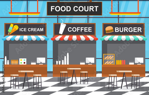 Food Court Indoor Interior Empty Restaurant Cafeteria Illustration