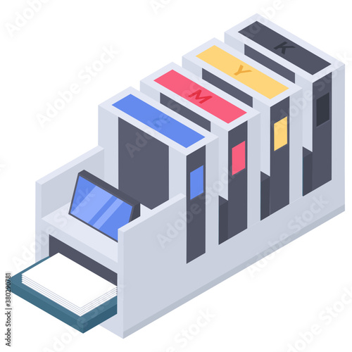 
Offset printing machine icon, isometric design 
