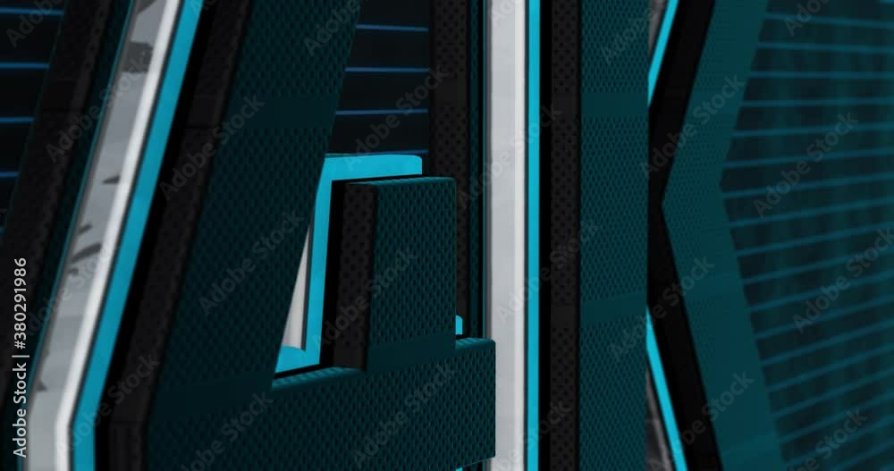 4K, 4000. Modern 3D Promotion Intro. Metal Text Logo for Social Media. Blue glow. Black Background