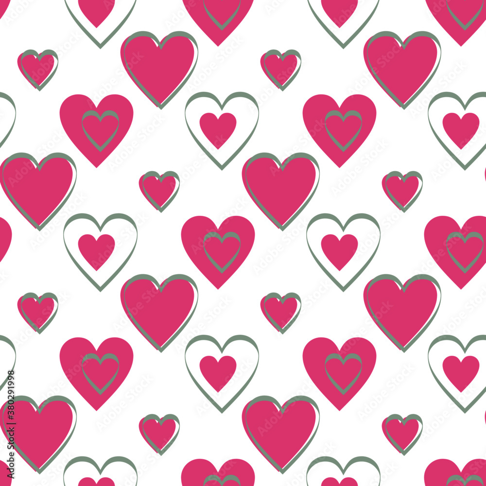 Continuous design of pink hearts on white background. Pattern Seamless for valentine's day