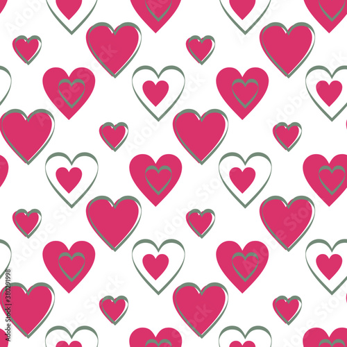 Continuous design of pink hearts on white background. Pattern Seamless for valentine's day