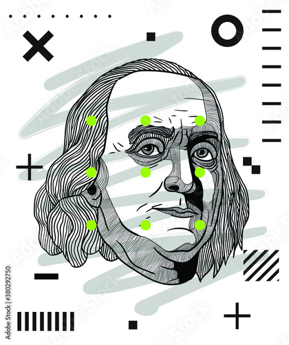 Modern geometric style with dots. Benjamin Franklin.