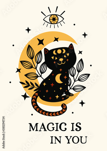 poster with magic eye  and  black cat on the moon Fototapet