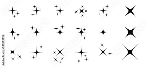 Sparkles Symbols. Star sparkling or twinkling set Vector flat bokeh style. Glow background. Glowing light effect stars. Sparkle  shining burst glittery icons Funny christmas  xmas  bright flare spark.