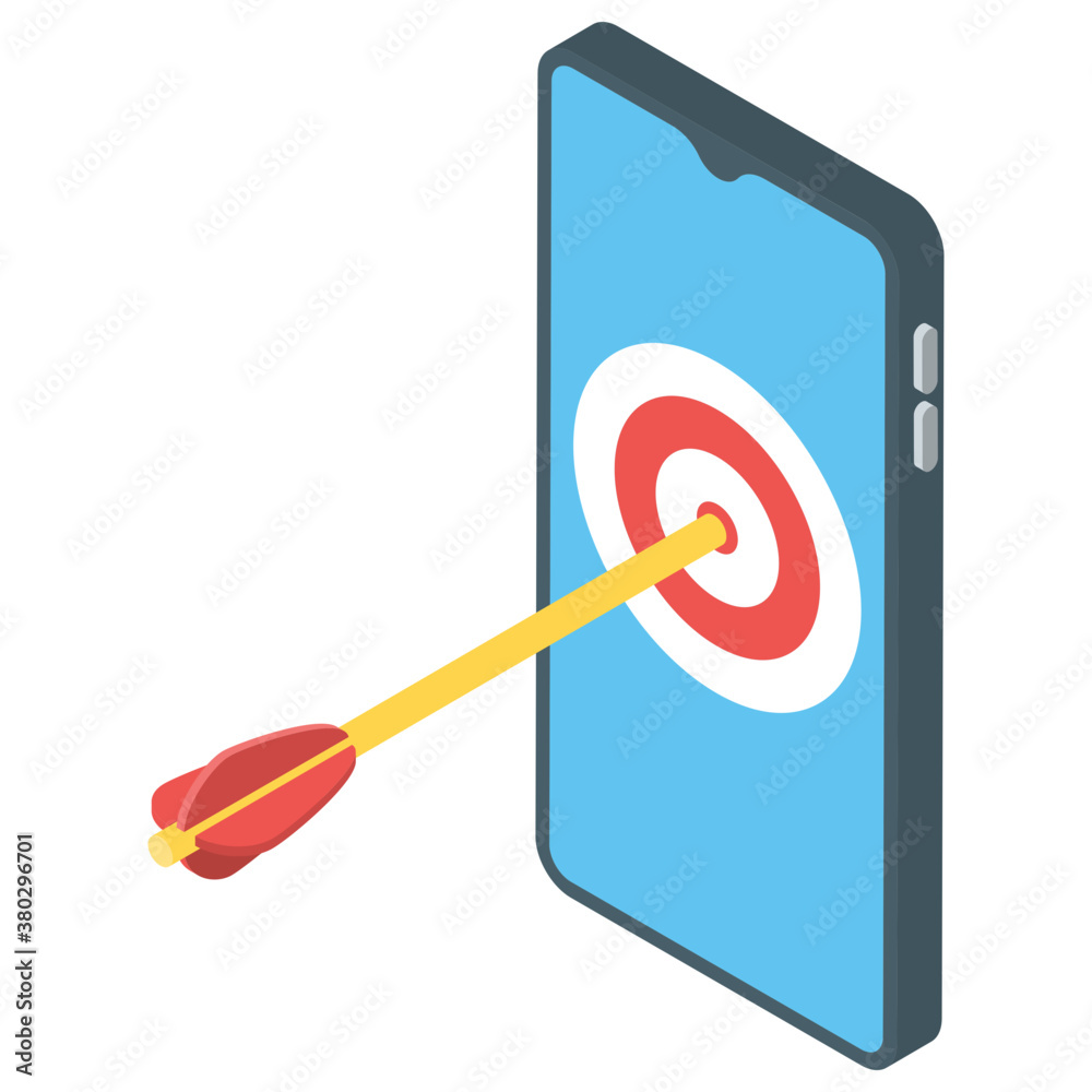 
Mobile with bullseye, target icon in isometric design.
