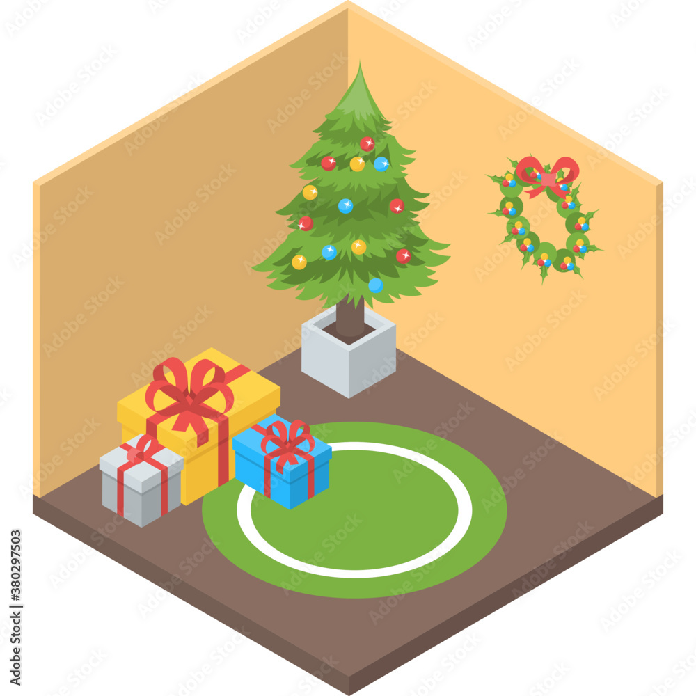 Christmas room in isometric icon design
Christmas room in isometric icon design