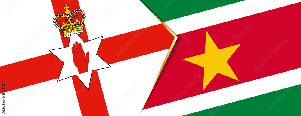 Northern Ireland and Suriname flags, two vector flags. Northern Ireland and Suriname flags, two vector flags.