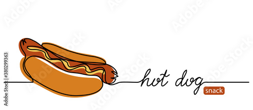 Hot dog simple border, banner. Modern line art design with lettering hot dog.