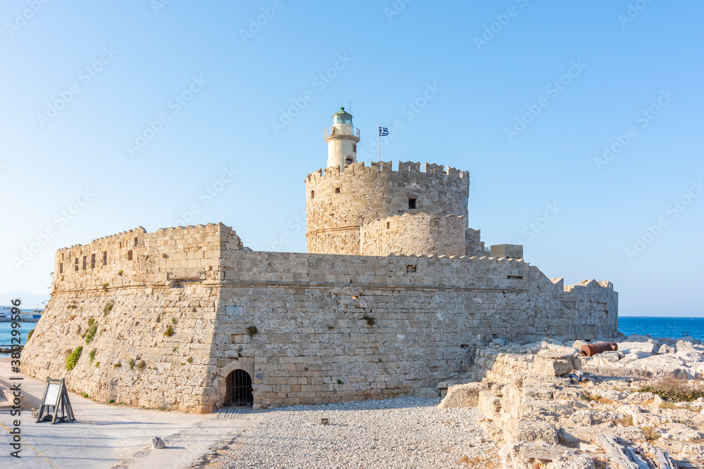 Fort of St. Nicholas in Mandraki harbor, Rhodes, Greece