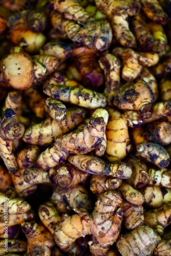 Close up of turmeric root in the market