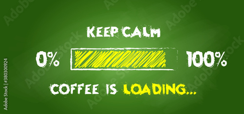 Slogan it's coffee time, caffeine loading. Flat vector. Motivation, inspiration message moment. Word for possitive emotions quotes for banner or wallpaper. Relaxing and chill. Quote coffee cup
