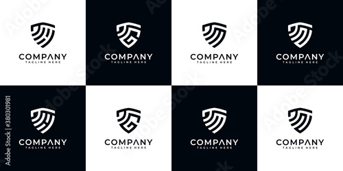 Set of creative letter shield logo template.