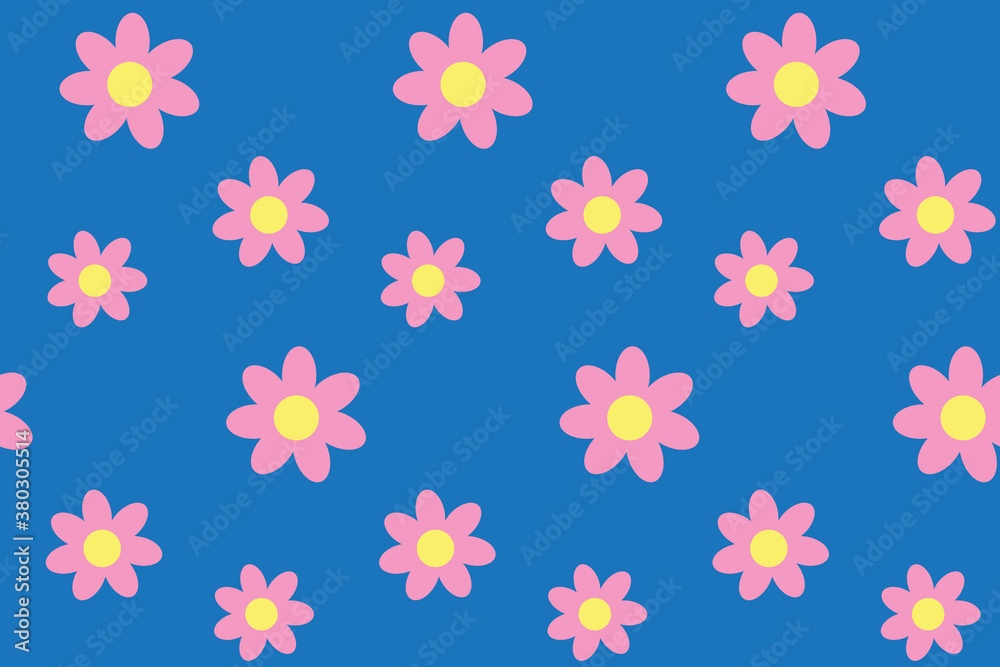 Seamless pattern with flowers on blue board. Spring illustration. Beautiful print for textile, greeting cards, wrapping paper, decor and design. Celebration style. Endless design. Jpg file