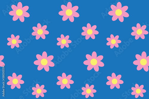 Seamless pattern with flowers on blue board. Spring illustration. Beautiful print for textile, greeting cards, wrapping paper, decor and design. Celebration style. Endless design. Jpg file