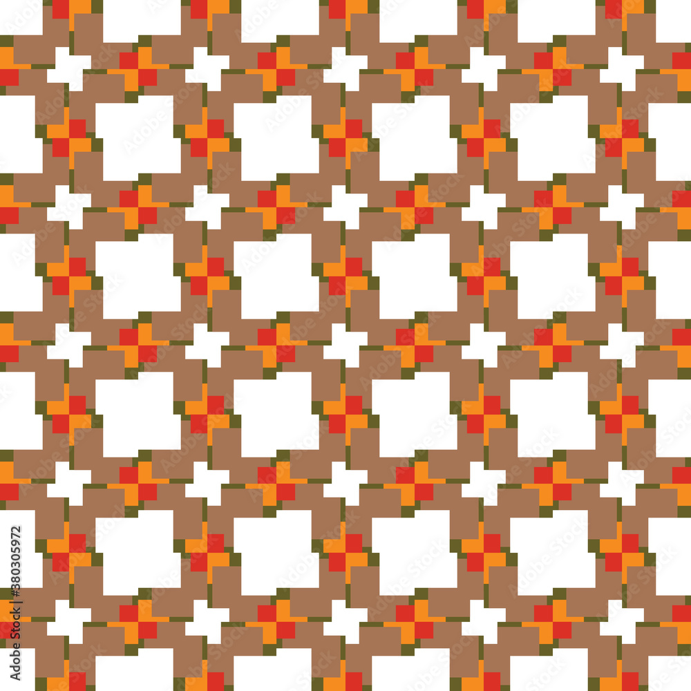 Vector seamless pattern texture background with geometric shapes, colored in brown, green, orange, red, white colors. Vector seamless pattern texture background with geometric shapes, colored in brown, green, orange, red, white colors.