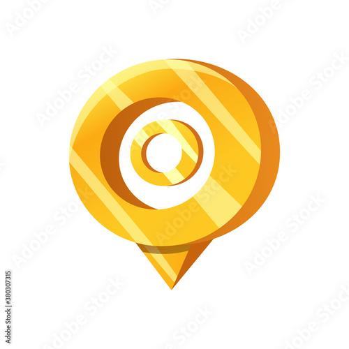 Gold navigation mark. Label on the map. A point on the map.