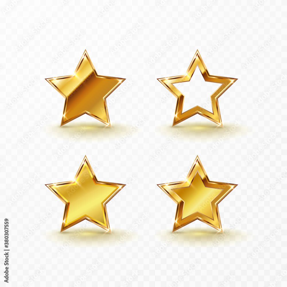 Gold glowing star set isolated on transparent background. Golden vip casino, award, certificate icons with shadow. Vector sparkle luxury Christmas, New Year or Ramadan elements design Gold glowing star set isolated on transparent background. Golden vip casino, award, certificate icons with shadow. Vector sparkle luxury Christmas, New Year or Ramadan elements design