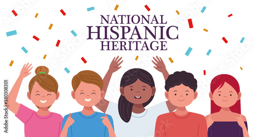 national hispanic heritage celebration with people characters and confetti