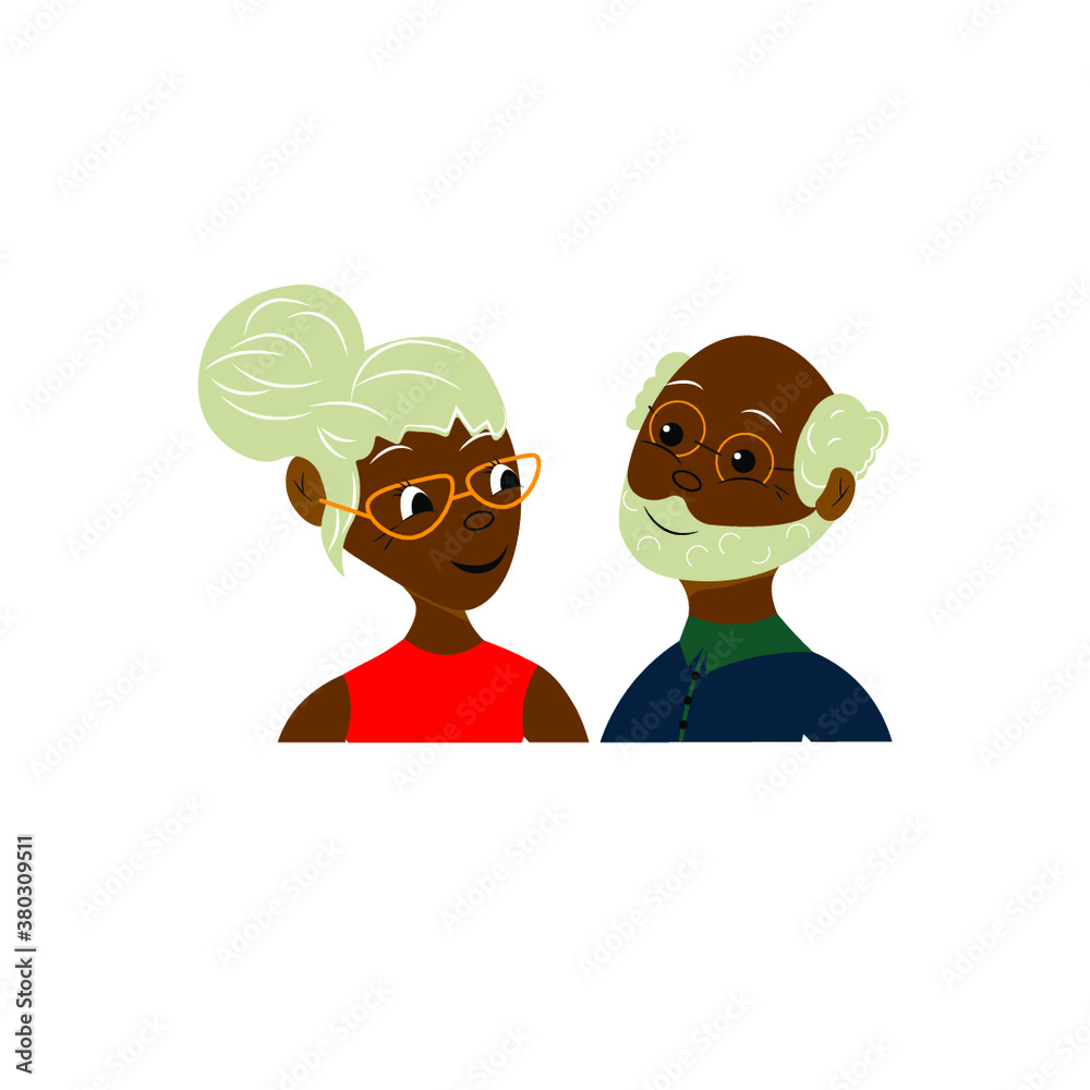 Obraz premium old dark-skinned couple, black grandmother, black grandfather. senior citizen's day