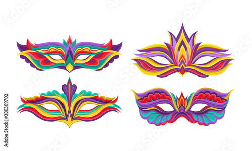 Masquerade Masks or Carnival Masque with Colorful Ornate Vector Set